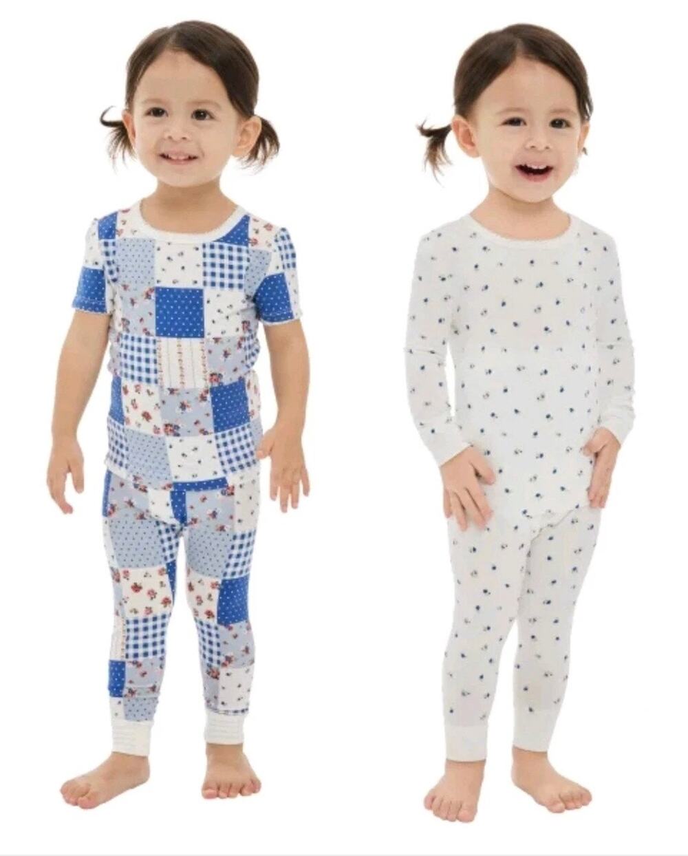 Little Me Toddler Baby Girl Bamboo 4pc Pajamas Blue Gingham Floral 2T NWT